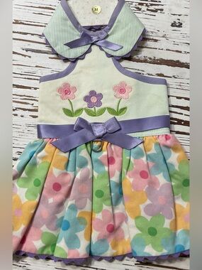 Pastel Floral Dog Dress with Purple Bow
Large